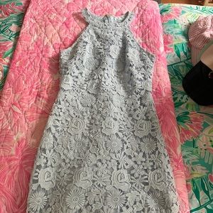 Lulus Light Blue High Neck Lace Dress